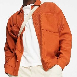 ASOS Men's Oversized Cotton Jersey Utility Jacket Chore Coat Plisse Pleated 2XL